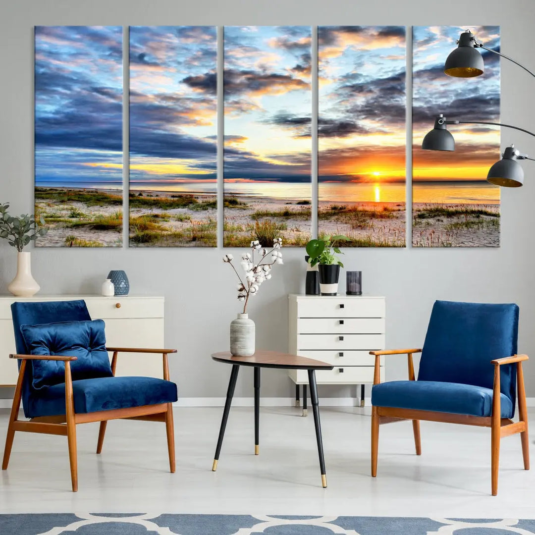 Alluring Sunset View On The Ocean Beach Large Canvas Wall Art Giclee Print