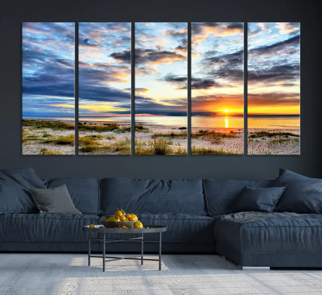 Alluring Sunset View On The Ocean Beach Large Canvas Wall Art Giclee Print