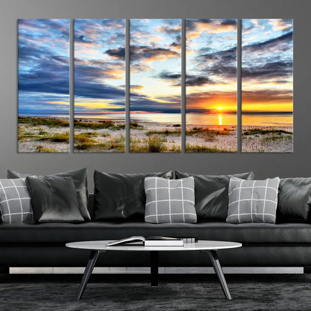 Alluring Sunset View On The Ocean Beach Large Canvas Wall Art Giclee Print