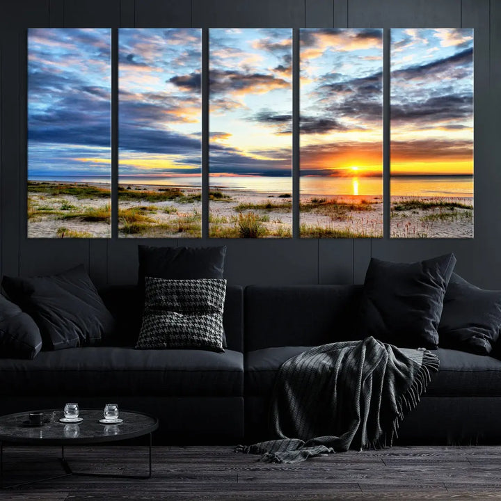 Alluring Sunset View On The Ocean Beach Large Canvas Wall Art Giclee Print