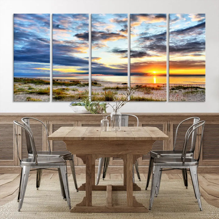 Alluring Sunset View On The Ocean Beach Large Canvas Wall Art Giclee Print