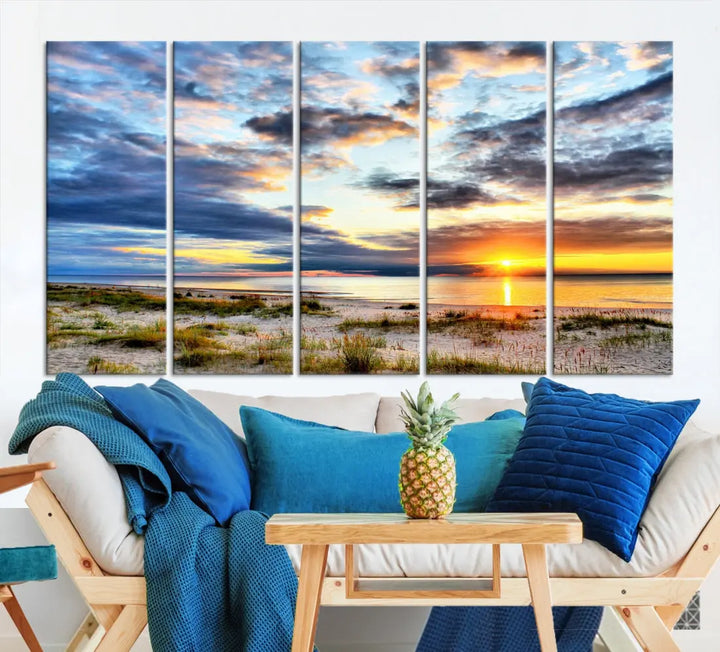 Alluring Sunset View On The Ocean Beach Large Canvas Wall Art Giclee Print