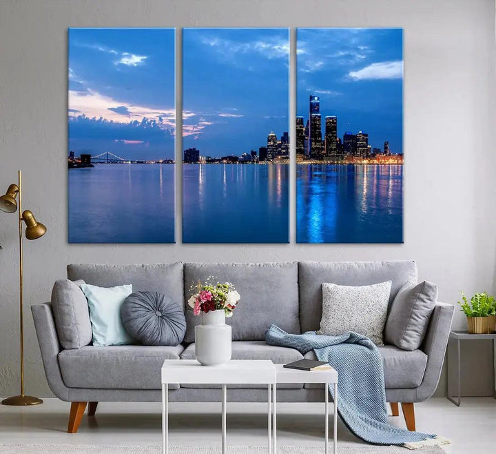 Amazing Detroit Cityscape Skyline Wall Art City Night Lights Photo Print