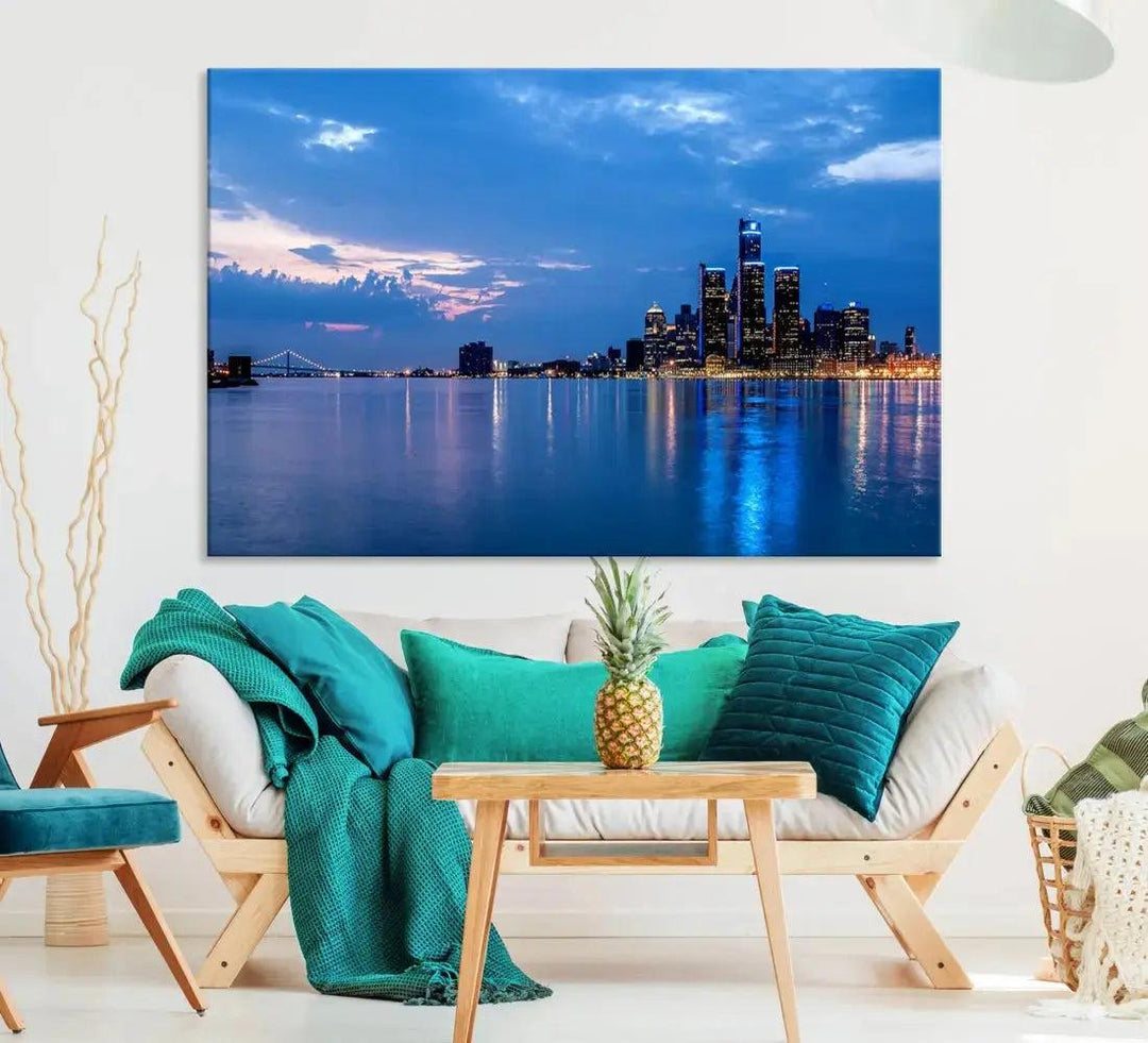 Amazing Detroit Cityscape Skyline Wall Art City Night Lights Photo Print