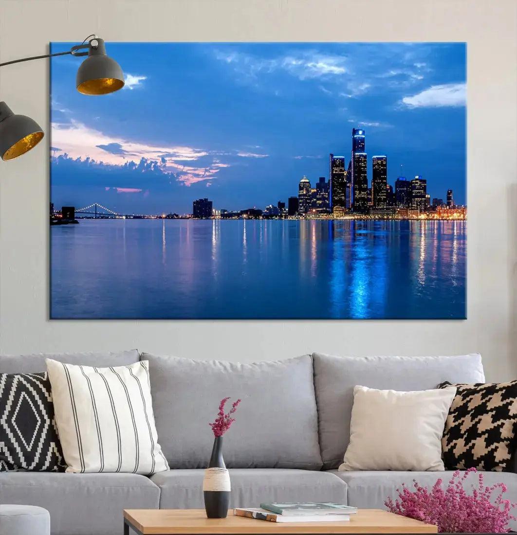 Amazing Detroit Cityscape Skyline Wall Art City Night Lights Photo Print