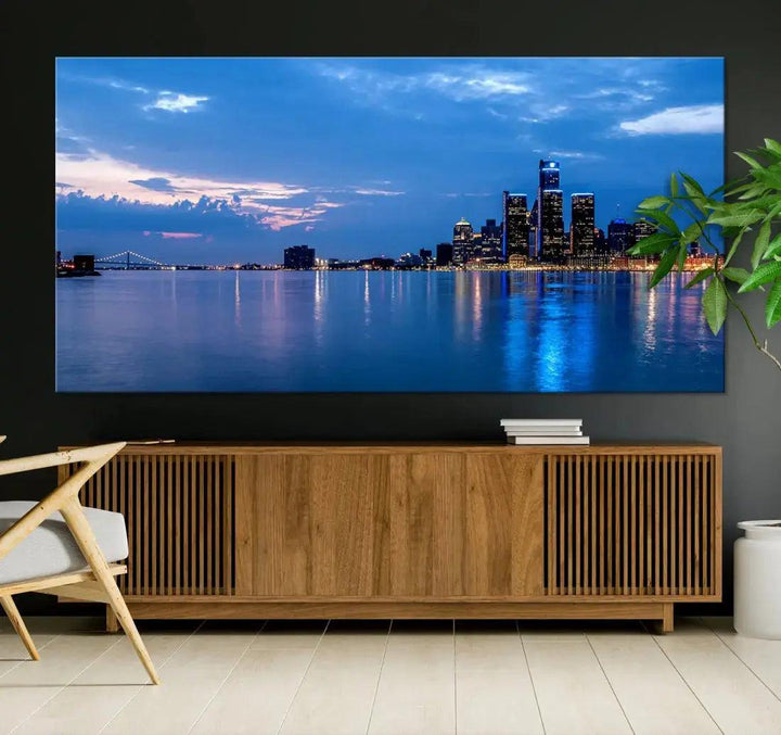 Amazing Detroit Cityscape Skyline Wall Art City Night Lights Photo Print