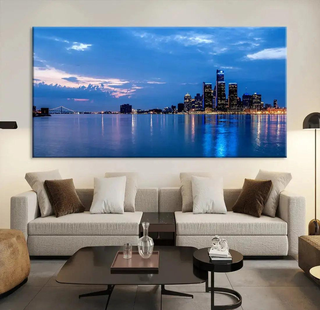 Amazing Detroit Cityscape Skyline Wall Art City Night Lights Photo Print