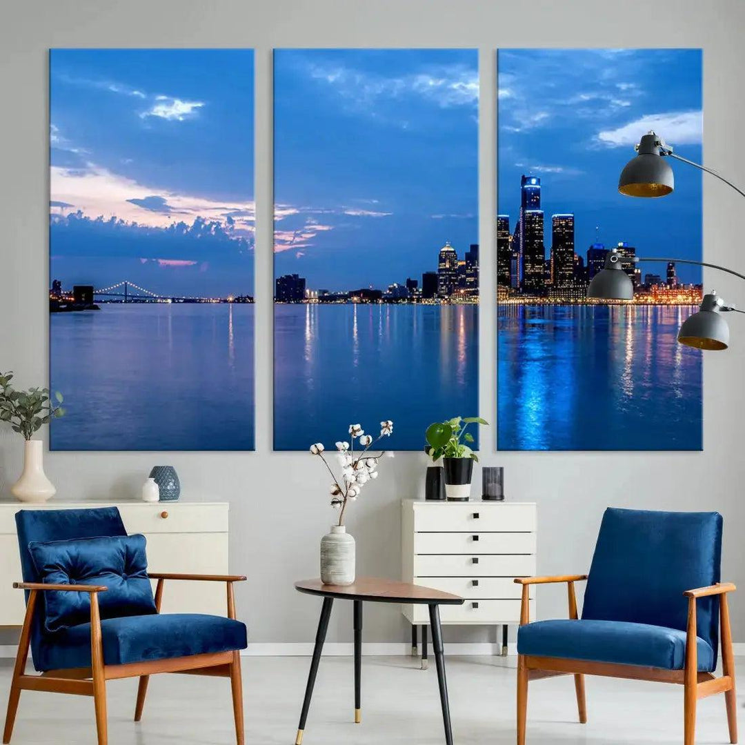 Amazing Detroit Cityscape Skyline Wall Art City Night Lights Photo Print