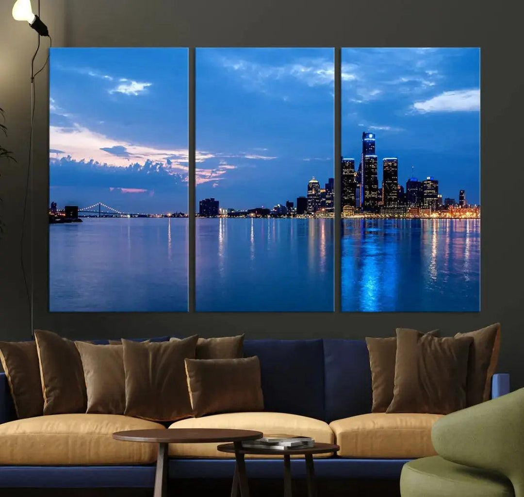 Amazing Detroit Cityscape Skyline Wall Art City Night Lights Photo Print