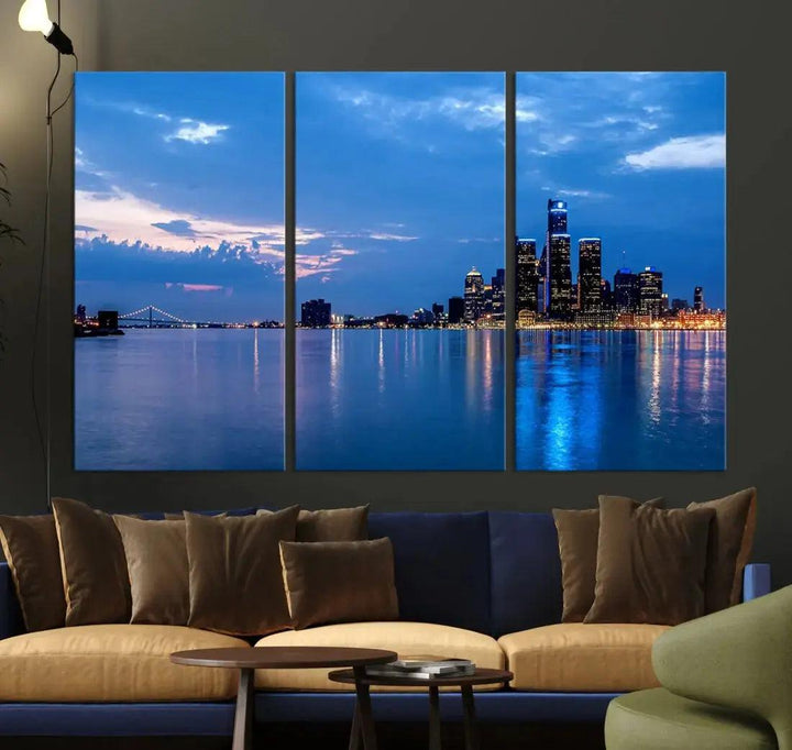 Amazing Detroit Cityscape Skyline Wall Art City Night Lights Photo Print