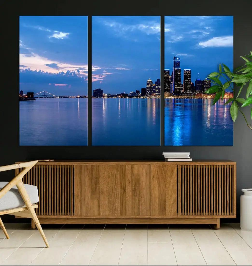 Amazing Detroit Cityscape Skyline Wall Art City Night Lights Photo Print