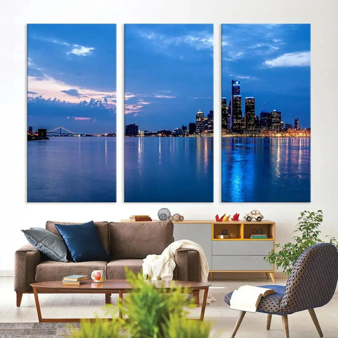 Amazing Detroit Cityscape Skyline Wall Art City Night Lights Photo Print