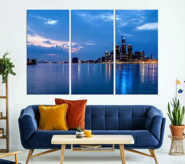 Amazing Detroit Cityscape Skyline Wall Art City Night Lights Photo Print