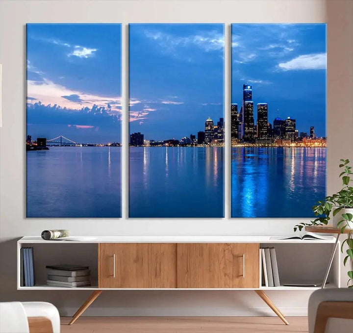 Amazing Detroit Cityscape Skyline Wall Art City Night Lights Photo Print