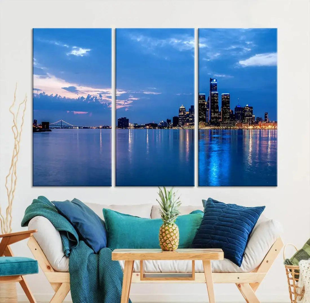 Amazing Detroit Cityscape Skyline Wall Art City Night Lights Photo Print