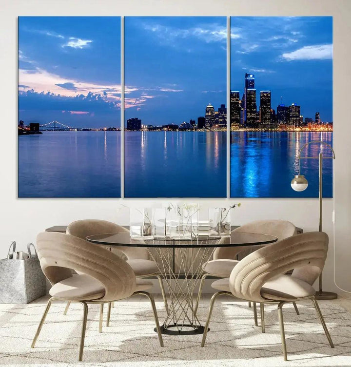 Amazing Detroit Cityscape Skyline Wall Art City Night Lights Photo Print