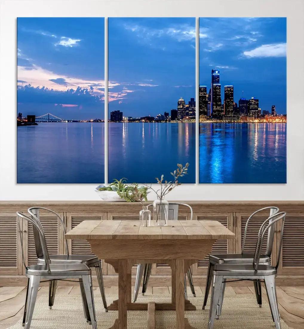 Amazing Detroit Cityscape Skyline Wall Art City Night Lights Photo Print