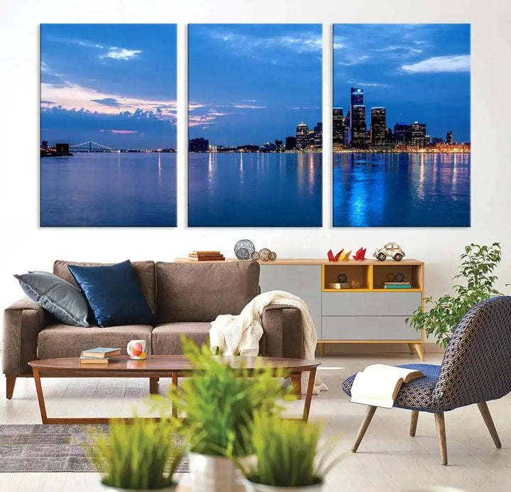 Amazing Detroit Cityscape Skyline Wall Art City Night Lights Photo Print