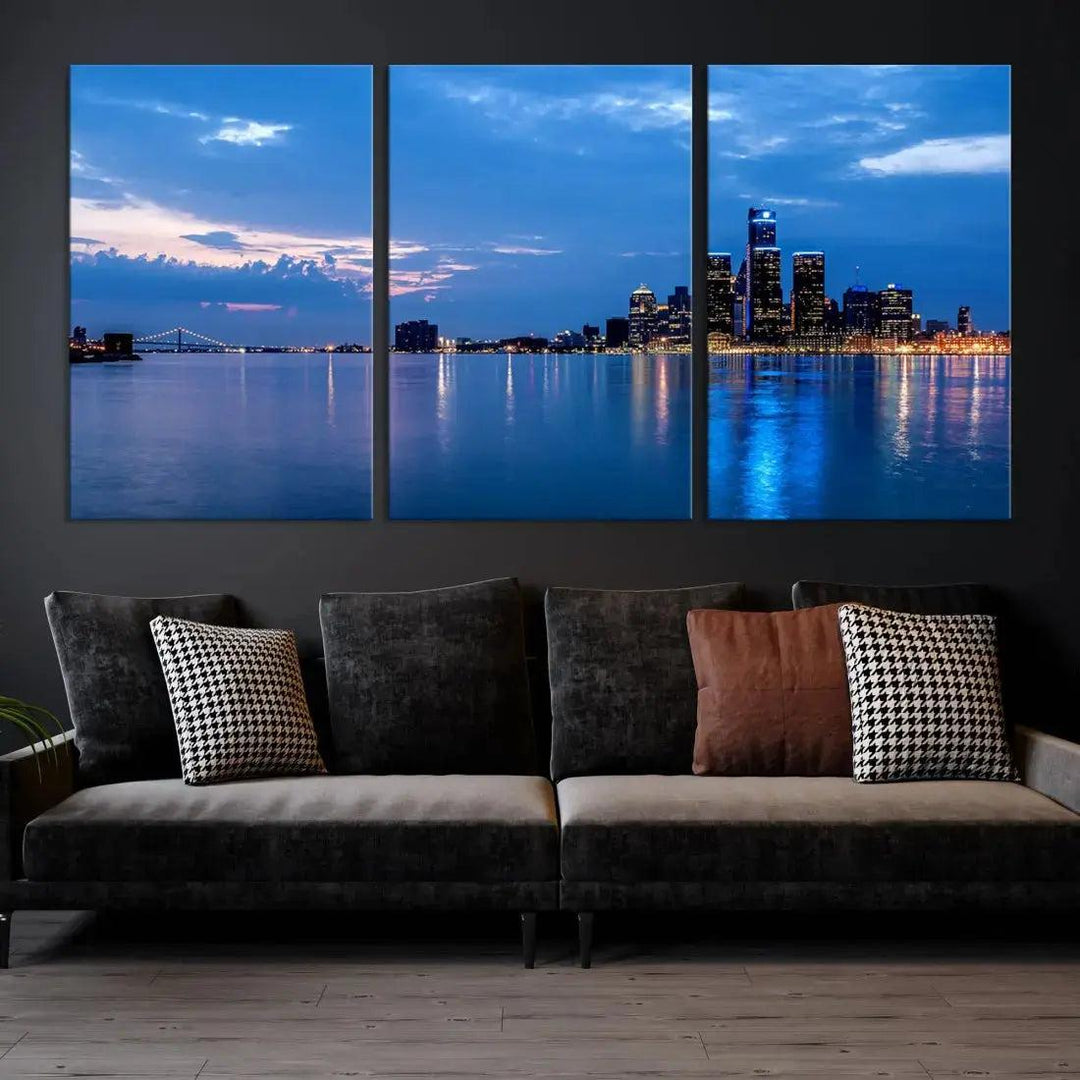 Amazing Detroit Cityscape Skyline Wall Art City Night Lights Photo Print