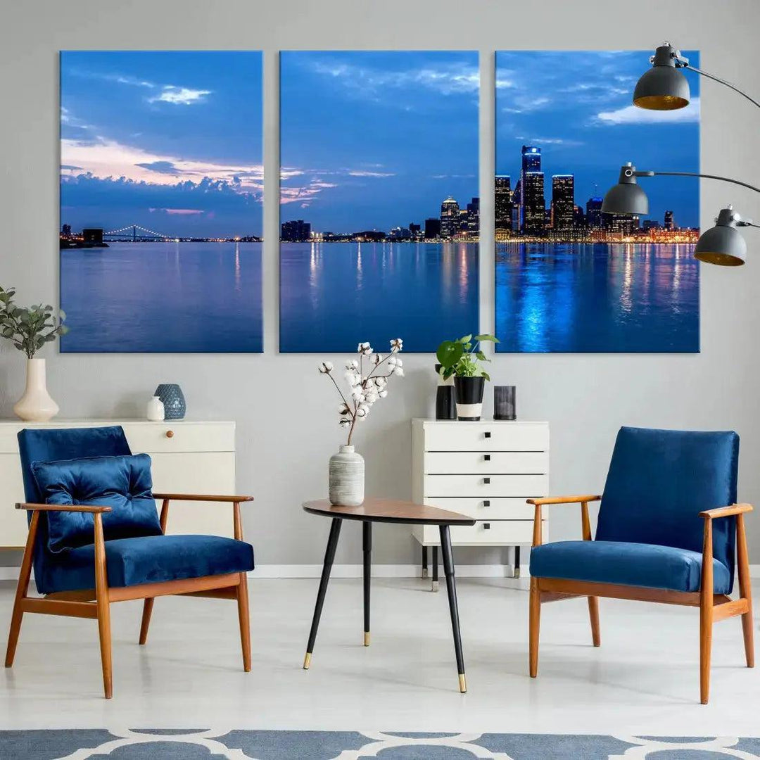 Amazing Detroit Cityscape Skyline Wall Art City Night Lights Photo Print