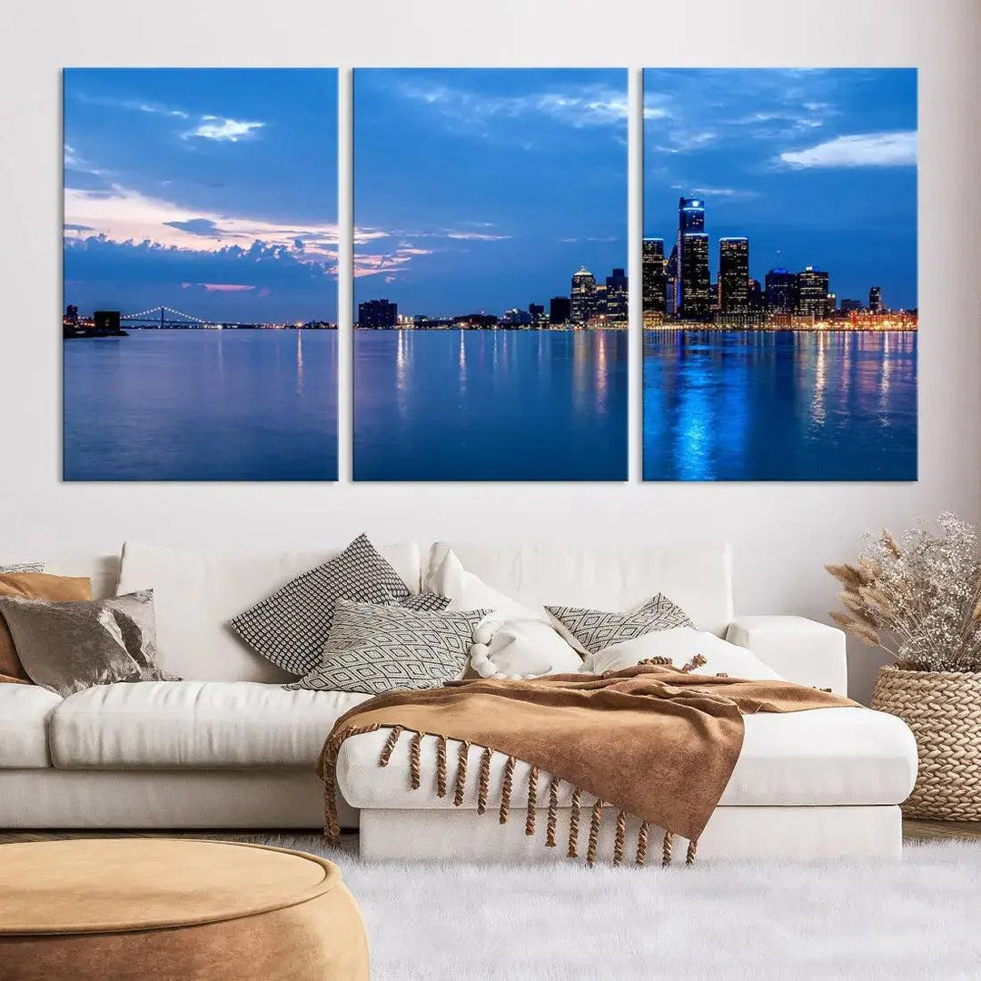 Amazing Detroit Cityscape Skyline Wall Art City Night Lights Photo Print