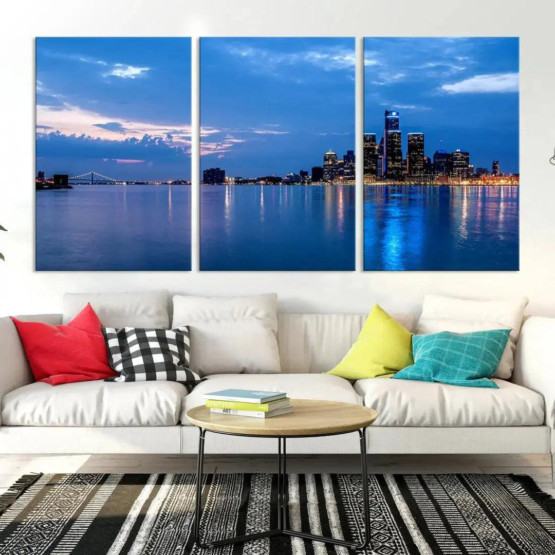 Amazing Detroit Cityscape Skyline Wall Art City Night Lights Photo Print