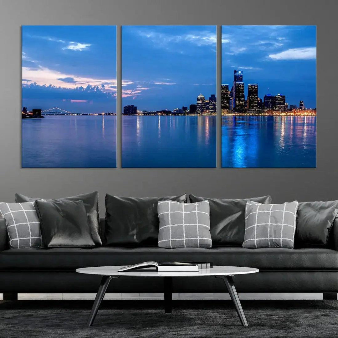 Amazing Detroit Cityscape Skyline Wall Art City Night Lights Photo Print