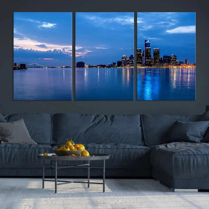 Amazing Detroit Cityscape Skyline Wall Art City Night Lights Photo Print