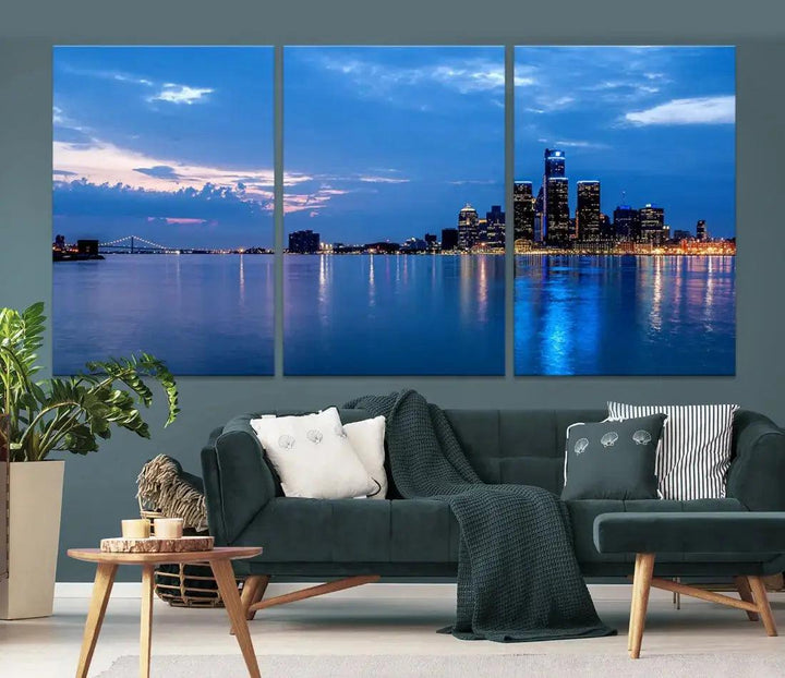 Amazing Detroit Cityscape Skyline Wall Art City Night Lights Photo Print