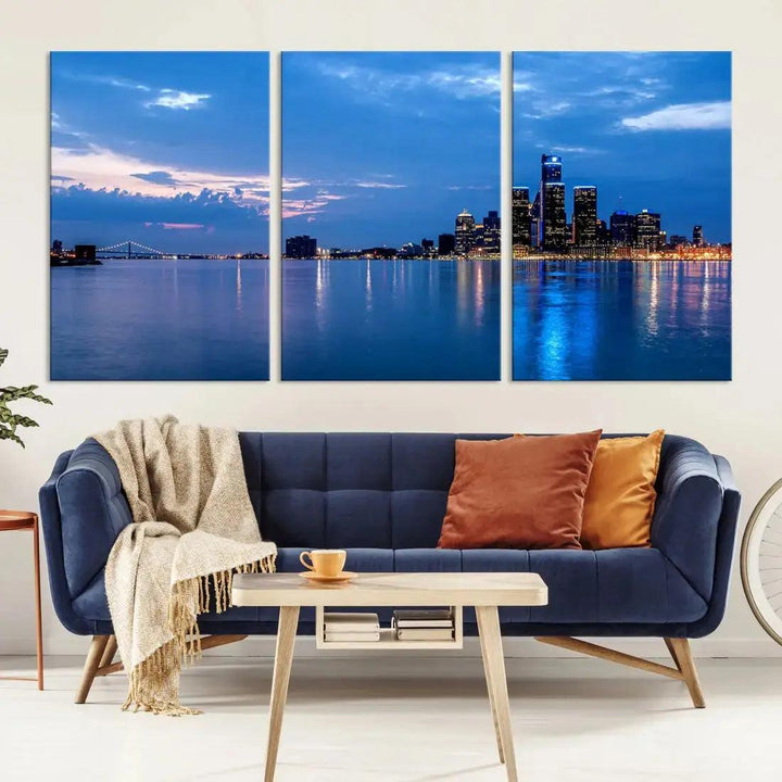 Amazing Detroit Cityscape Skyline Wall Art City Night Lights Photo Print