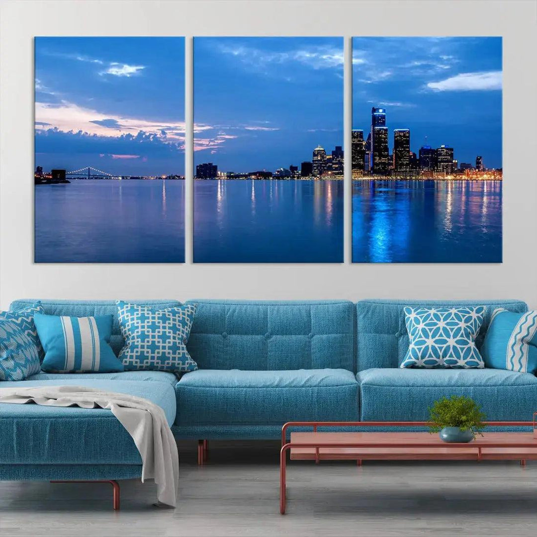 Amazing Detroit Cityscape Skyline Wall Art City Night Lights Photo Print