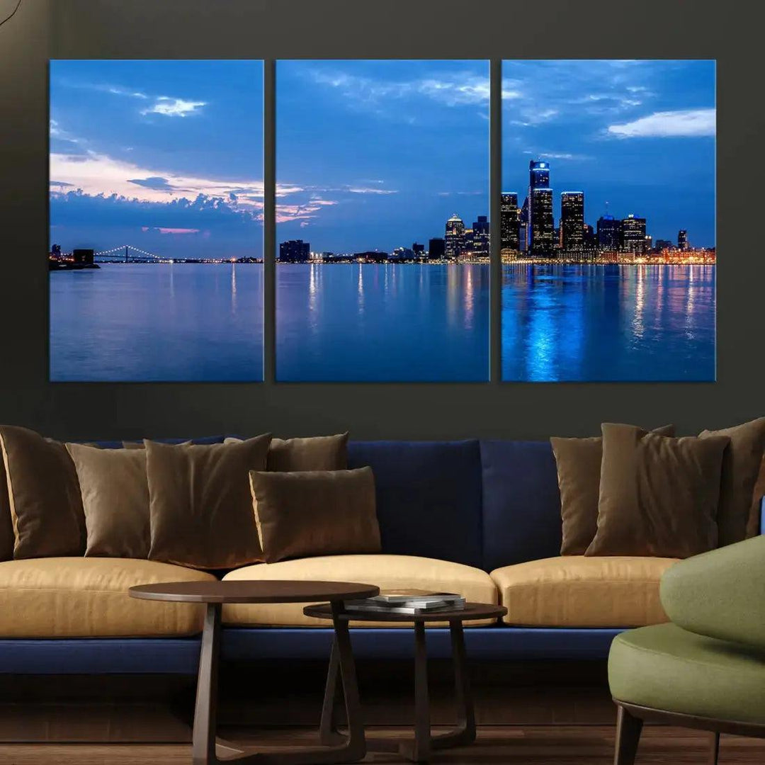 Amazing Detroit Cityscape Skyline Wall Art City Night Lights Photo Print