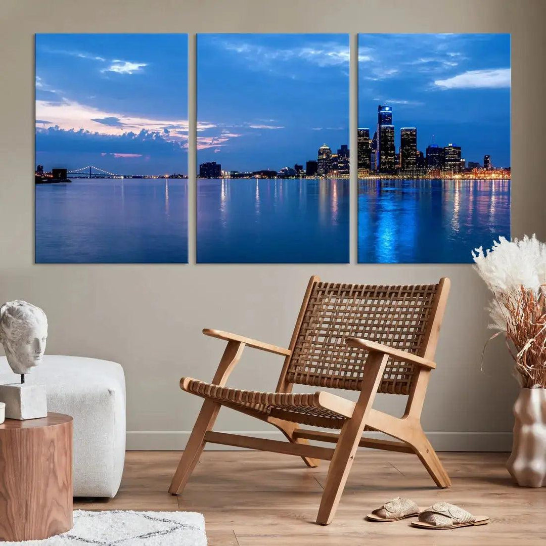 Amazing Detroit Cityscape Skyline Wall Art City Night Lights Photo Print