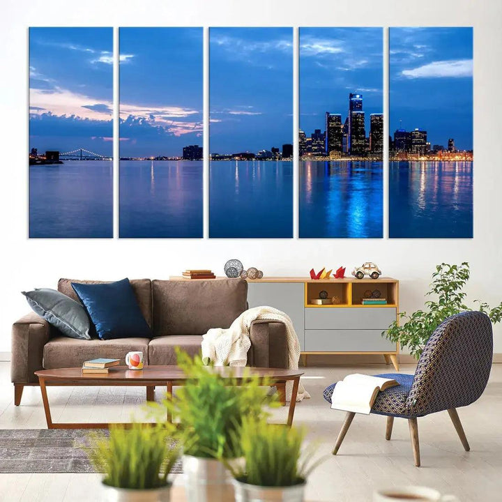 Amazing Detroit Cityscape Skyline Wall Art City Night Lights Photo Print