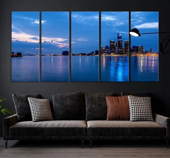 Amazing Detroit Cityscape Skyline Wall Art City Night Lights Photo Print