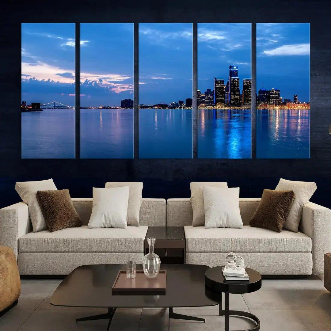 Amazing Detroit Cityscape Skyline Wall Art City Night Lights Photo Print