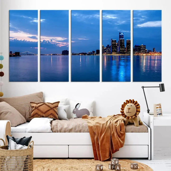 Amazing Detroit Cityscape Skyline Wall Art City Night Lights Photo Print