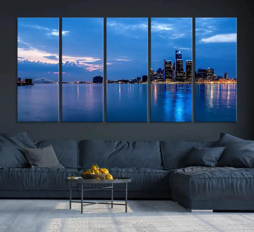 Amazing Detroit Cityscape Skyline Wall Art City Night Lights Photo Print