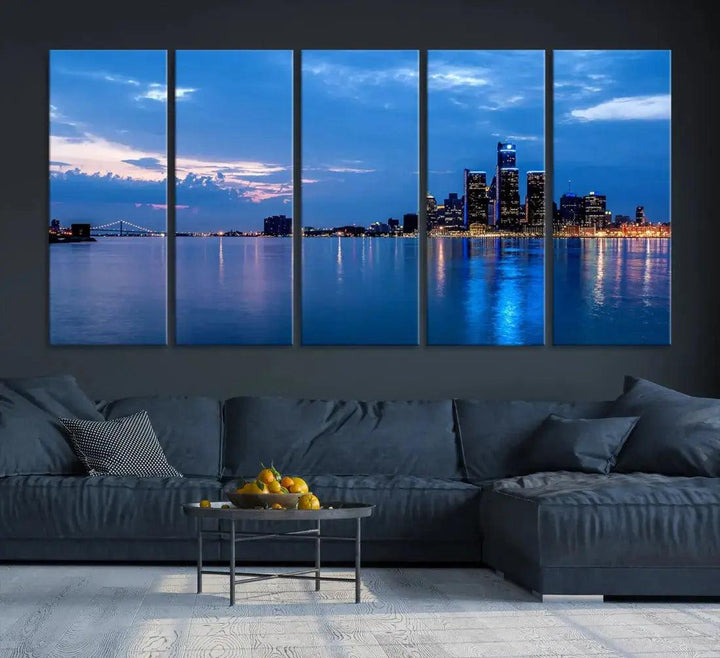 Amazing Detroit Cityscape Skyline Wall Art City Night Lights Photo Print