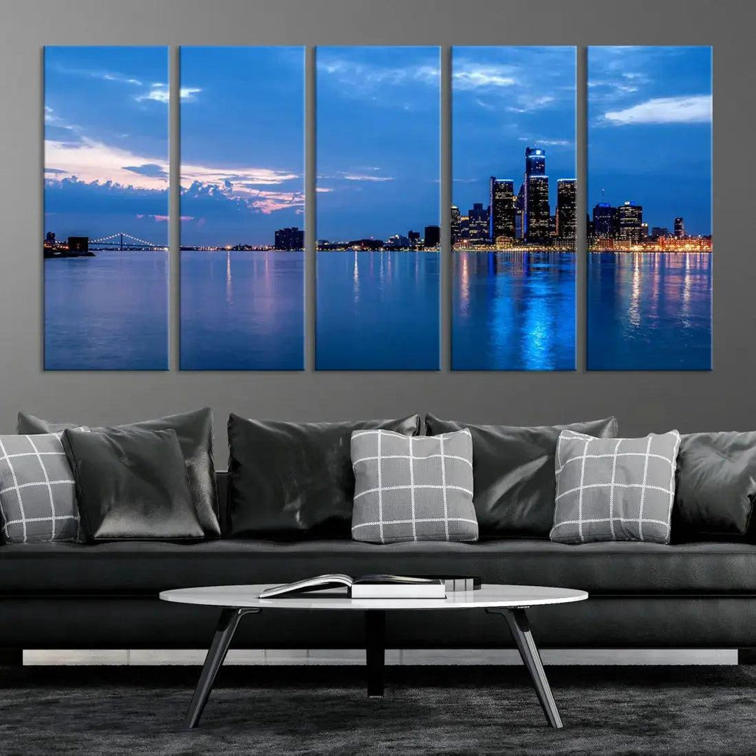 Amazing Detroit Cityscape Skyline Wall Art City Night Lights Photo Print