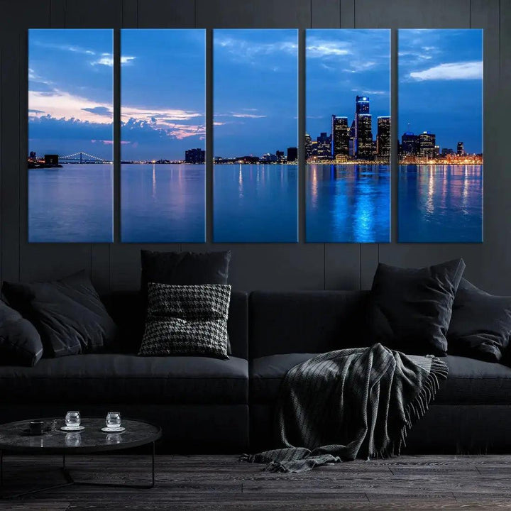 Amazing Detroit Cityscape Skyline Wall Art City Night Lights Photo Print