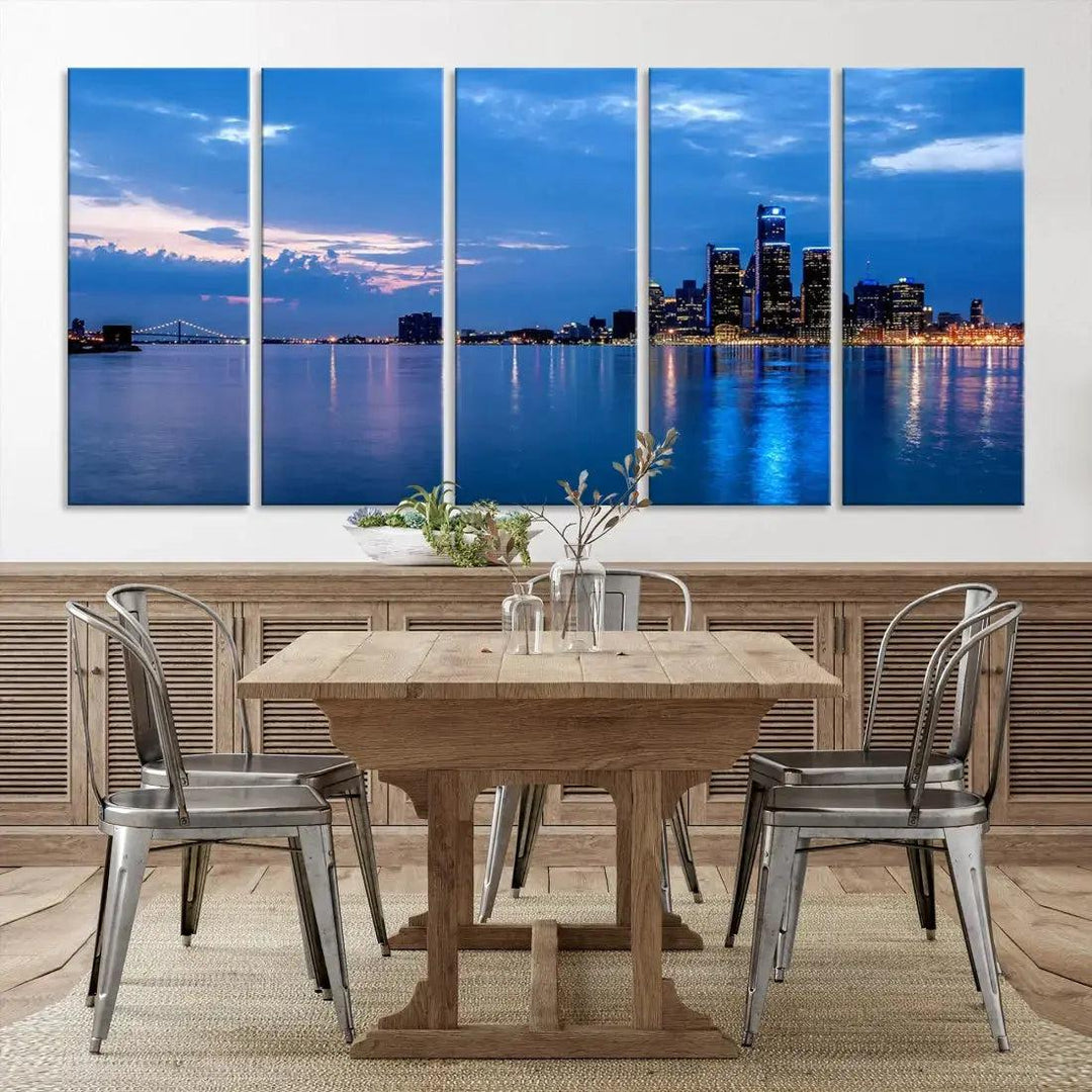 Amazing Detroit Cityscape Skyline Wall Art City Night Lights Photo Print