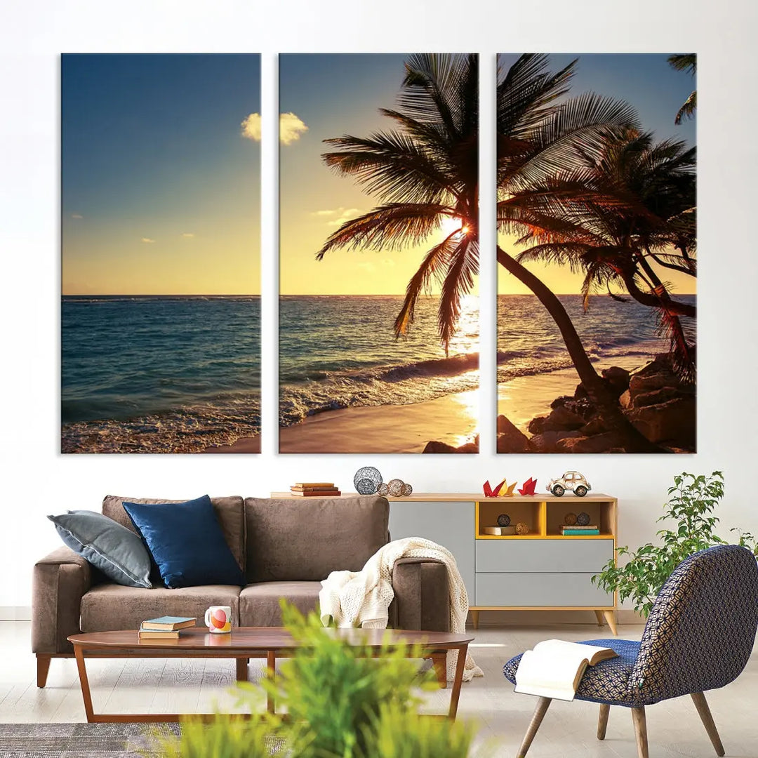 Amazing Sunset Tropical Beach Landscape Large Wall Art Canvas Print