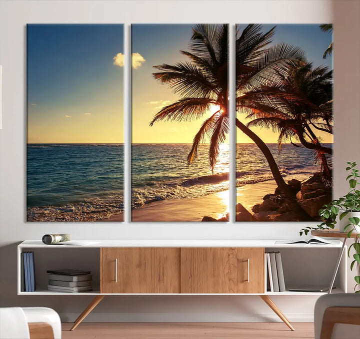 Amazing Sunset Tropical Beach Landscape Large Wall Art Canvas Print