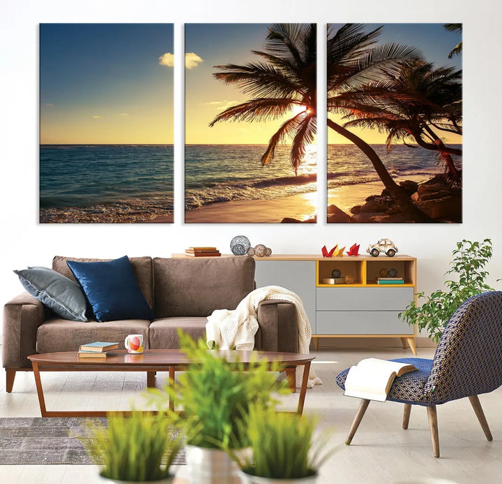 Amazing Sunset Tropical Beach Landscape Large Wall Art Canvas Print