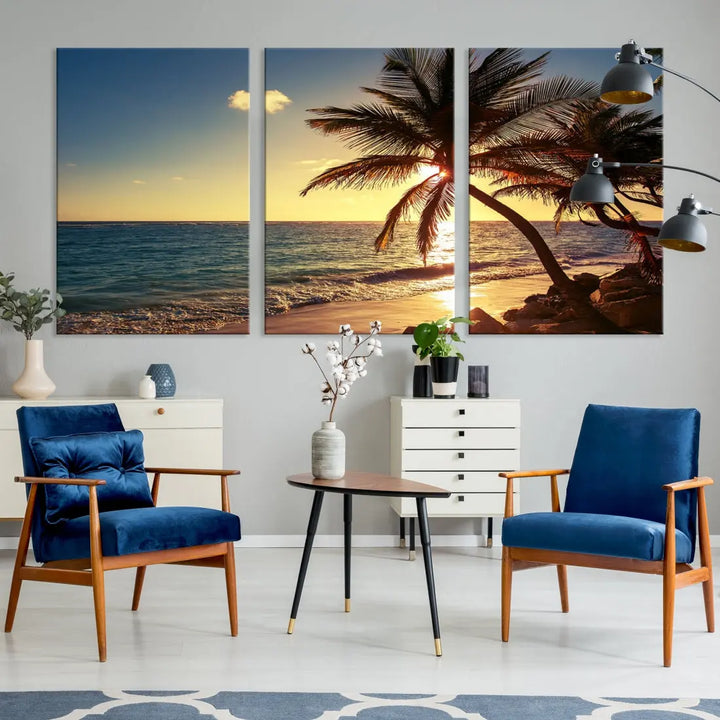 Amazing Sunset Tropical Beach Landscape Large Wall Art Canvas Print