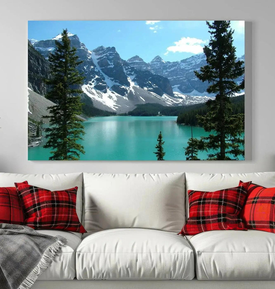 Amazing Turquoise Lake and Snowy Mountain Landscape Wall Art Canvas Print