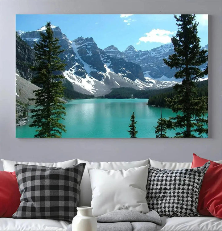 Amazing Turquoise Lake and Snowy Mountain Landscape Wall Art Canvas Print