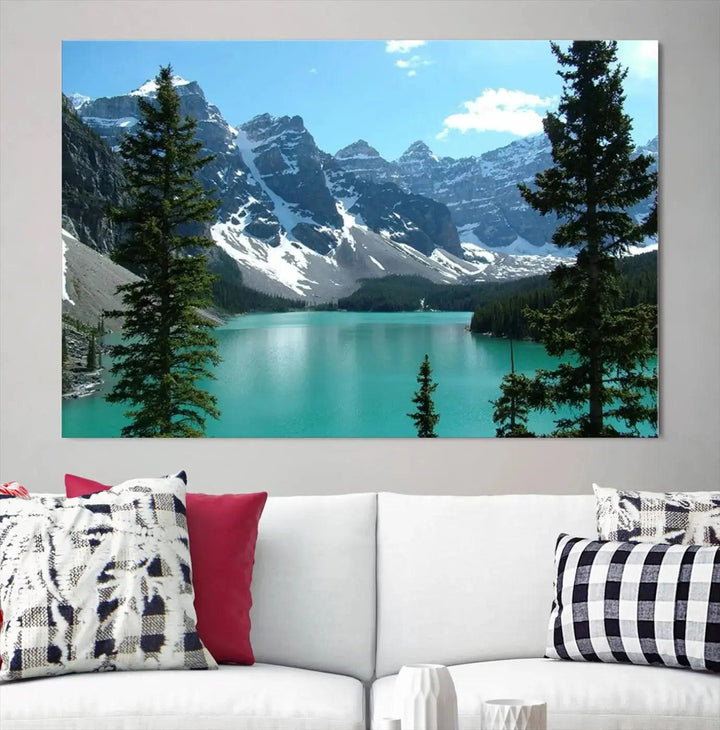 Amazing Turquoise Lake and Snowy Mountain Landscape Wall Art Canvas Print