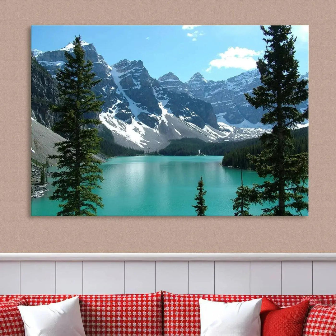 Amazing Turquoise Lake and Snowy Mountain Landscape Wall Art Canvas Print